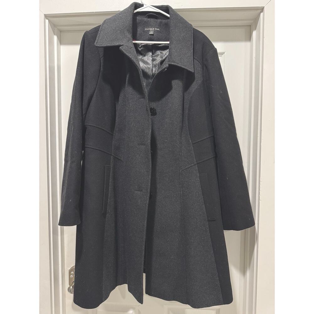 Preston & York Womens Wool Blend Dress Coat 22W Black & Charcoal knee length